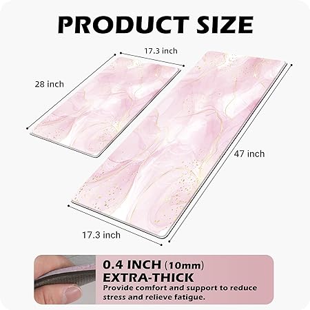 Sets 2 Gold Marble Abstract Cushioned Anti-Fatigue Non-Slip Memory Foam Comfort Standing Mat, 17.3''x 28''+17.3'' x 47''