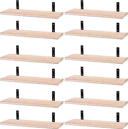 12 Pcs Wood Floating Shelves, 16.5 x 6 x 0.6 in