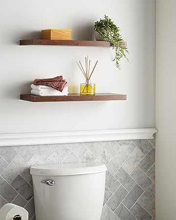 Set of 2 Wall Mounted Rustic Wood Shelves Decor with 22lbs Capacity (Rustic Brown)