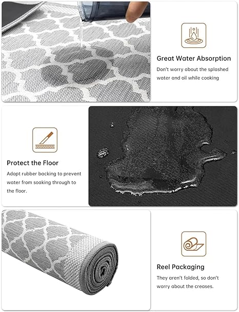 Absorbent Non Skid Washable Set of 3 PCS, Farmhouse Weave Floor Mats in Front of Sink, 17.3"x 59"+17.3"x 47"+17.3"x 29" (Black)