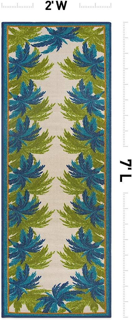 Tropical Floral Border Non-Shedding Outdoor Rugs - 2' x 7'