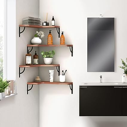 Set of 4, Corner Wood Display Storage Wall Mounted Floating Shelves