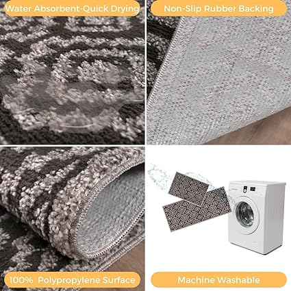 2 Piece, Non Slip Kitchen Runner Rug with TPR Backing, 100% Polypropylene 48x20in/30x20in