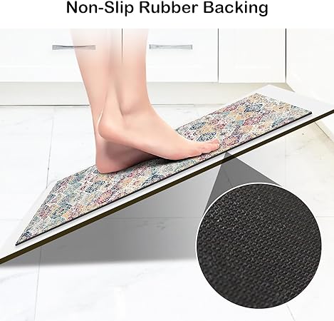 Boho Vintage Tebriz Non Slip Washable Cushioned Waterproof Rugs for Kitchen, 20 x 48