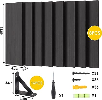 4.7in Rustic Wood Wall Floating Shelves Set of 8 (Dark Carbonized Black)