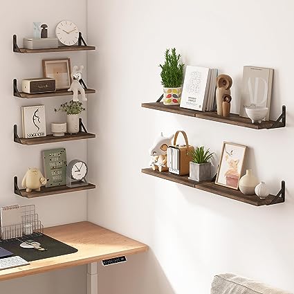 4.7in Rustic Wood Wall Floating Shelves Set of 8 (Dark Carbonized Black)