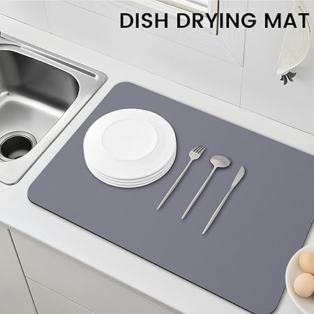 Dish Drying Mat Super Absorbent Drying Mat Large Dish Drying Mats for Kitchen Counter Easy clean Dish Mat Kitchen Drying Mat 15"x 18" Black