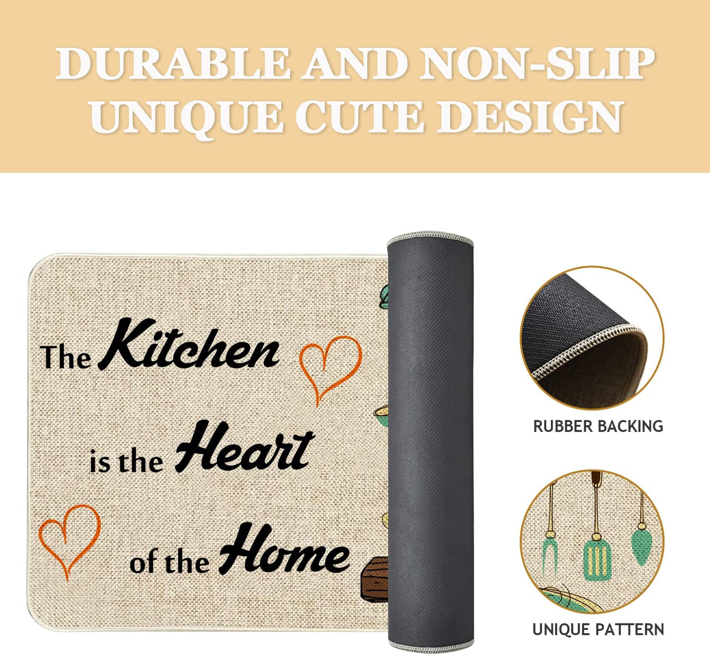 Set of 2, Farm Rooster Kitchen Mat, Seasonal Holiday Cooking Sets Washable Non-Slip Floor Mats for Home Kitchen Decor - 17x29 and 17x47 Inch
