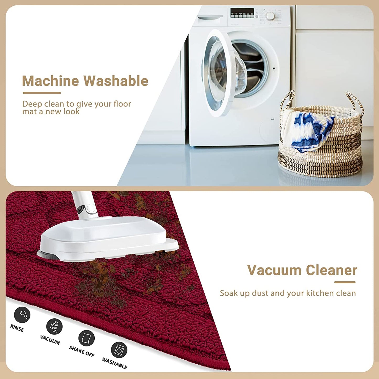18×27 Inch Made of 100% Polypropylene Non Skid Washable Kitchen Rug