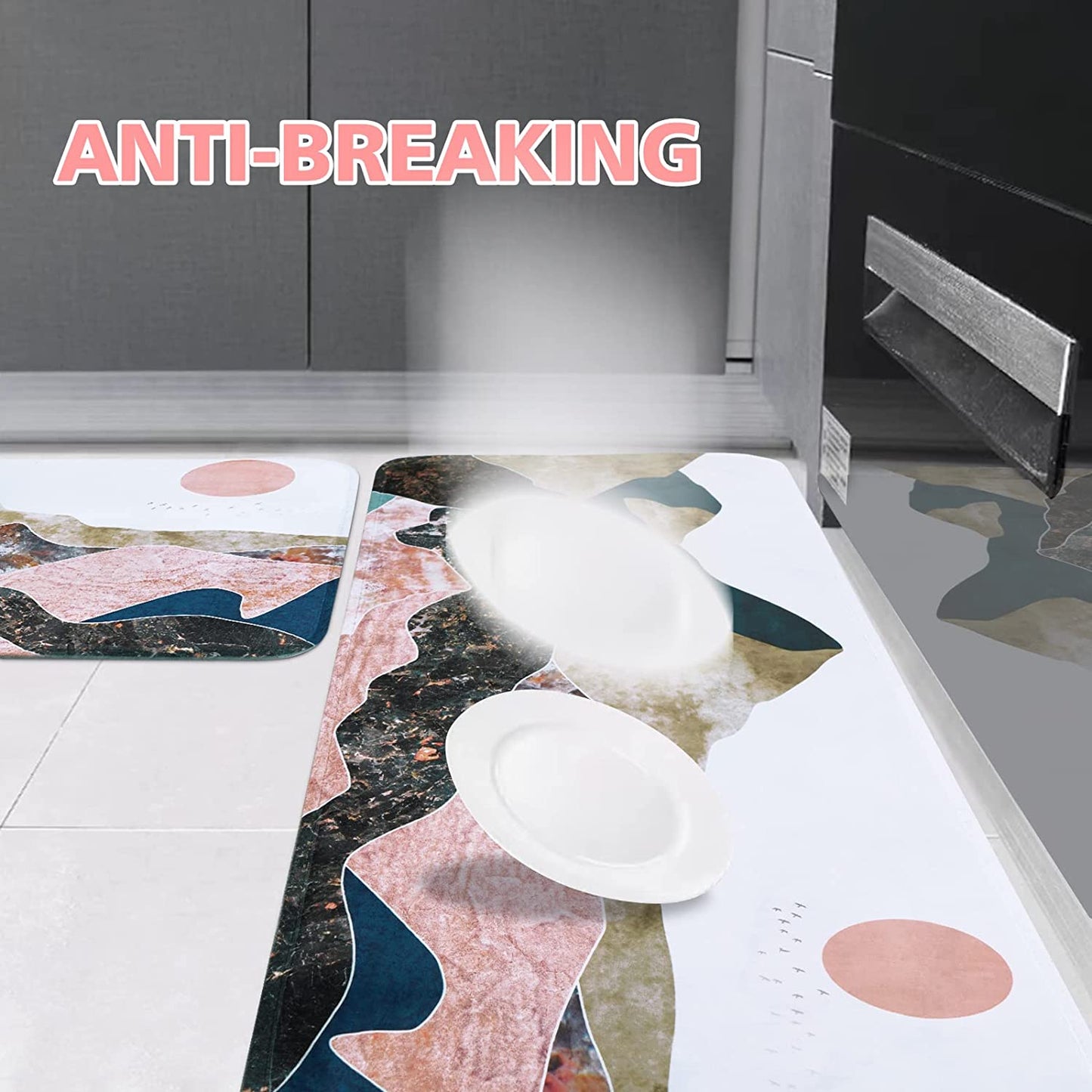 2 PCS Cushioned Floral, Flowers Anti Fatigue Kitchen Rugs - 18'' x 48'' + 18'' x 30''