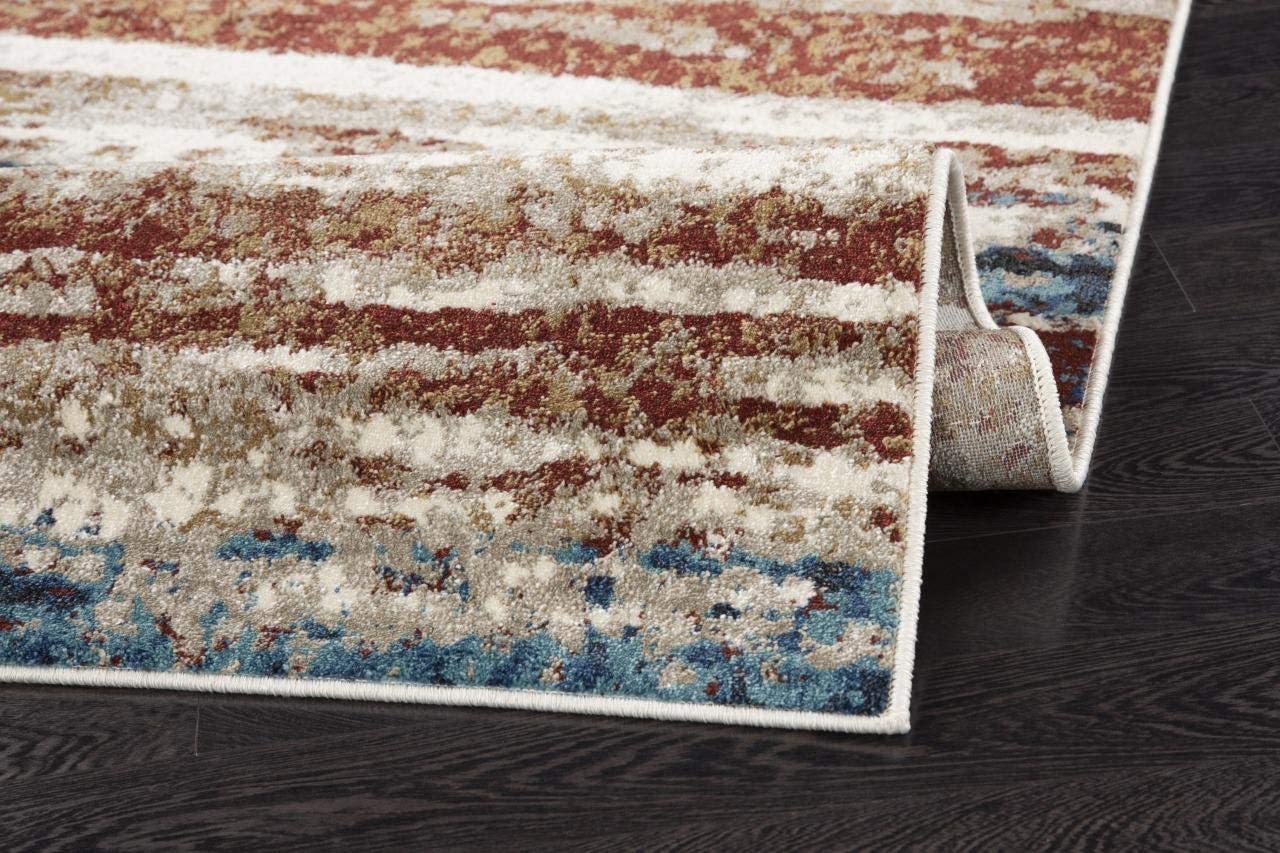 Modern Abstract Soft Ivory Blue Brown Area Rug