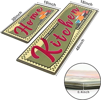 Farmhouse Kitchen Mat 2 PCS, 18'' x 48'' + 18'' x 30'', Beef Cuts