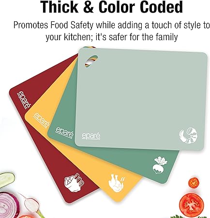 Non Slip Hangable & BPA Free Large Chopping & Flexible Folding Cutting Boards for Kitchen - Set of 4