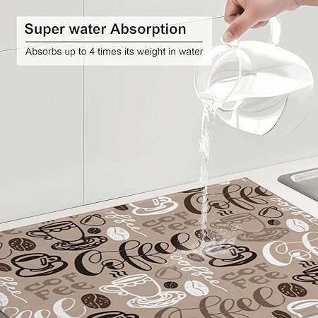 Dish Drying Mat Microfiber for Kitchen Counter Blue and Green Leaves Absorbent Dish Draining Reusable Washable Extra Large 18"x24"