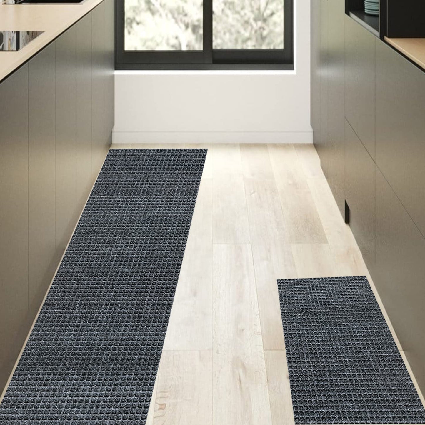 Set of 2 Non Slip Washable, 2 PCS Kitchen Rugs and Mats - 24"x16"+48"x16",Red