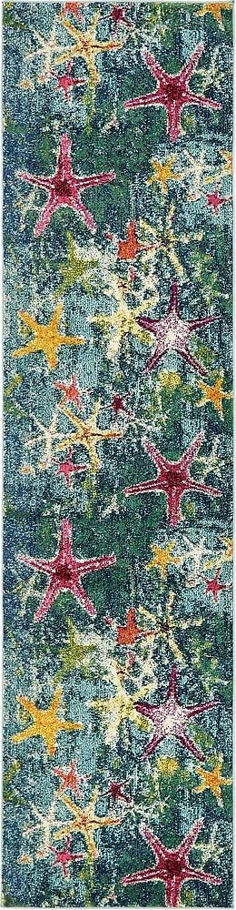 Coastal Modern Bright Colors Starfish Soft Area Rug, Navy Blue/Teal