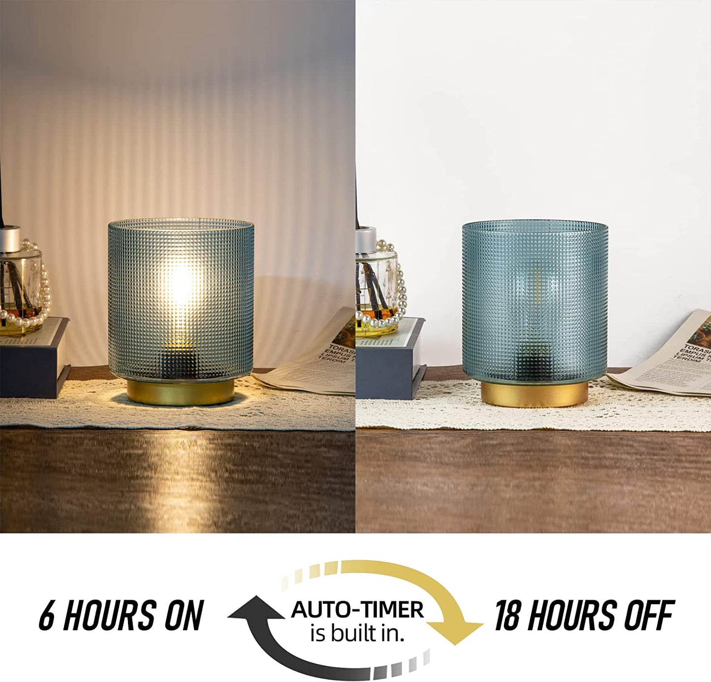 Battery Operated Lamp with Timer, Glass Cordless Lamp