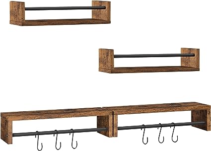 15" Floating Wall Mounted Hanging Shelf Set of 4, Rustic Brown 00901XFS
