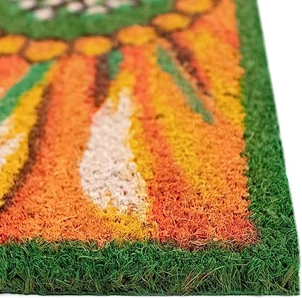 Natura Door Mat - Novelty Designs, Durable Natural Coir & Vinyl Back, Long Lasting Color, Foyers, Porches, Patios & Decks, Sunflower, 1'6" x 2'6"