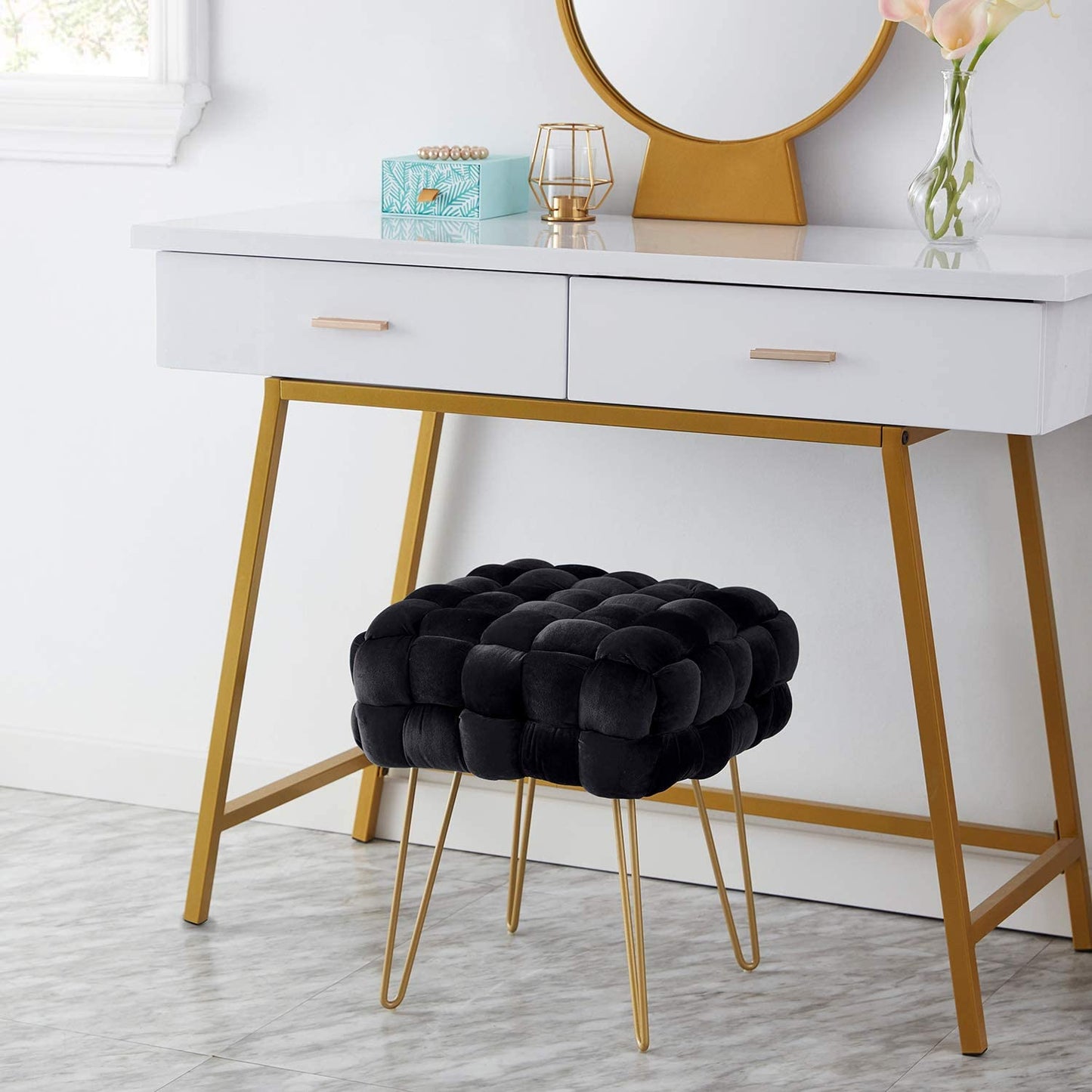 Home Mirage Modern Contemporary Square Woven Upholstered Ottoman Table