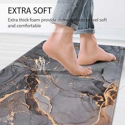 Cushioned Anti Fatigue Set of 2 Abstract Marble Waterproof Non Slip Waterproof Non Slip Kitchen Floor Mat Comfort Memory Foam Standing Mat for Kitchen Floor, Blue