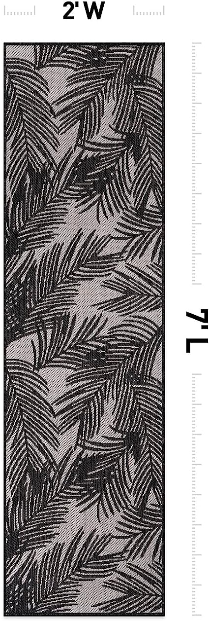 Contemporary Distressed Leaves Textured Flat Weave Easy Cleaning Outdoor Rugs
