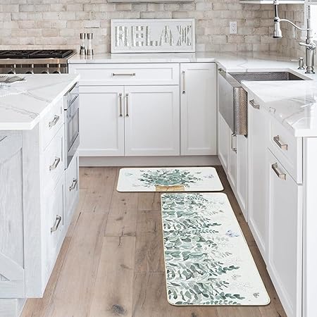 Eucalyptus Vase Butterfly Summer Kitchen Mats Set of 2, 17x29 and 17x47 Inch