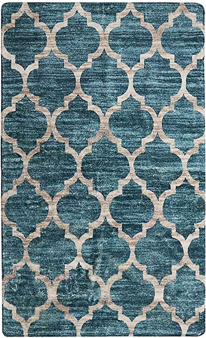 Moroccan Distressed Non-Slip Washable Throw Area Rug - (2’X 3’, Blue)