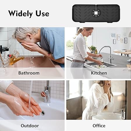 Silicone Bathroom Faucet Water Catcher Mat, (2PCSBLACK)