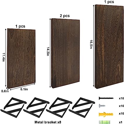 4 Sets of Wall Mounted Shelf for Bathroom Decor, Bedroom, Living Room and Plants (Carbonized Black)