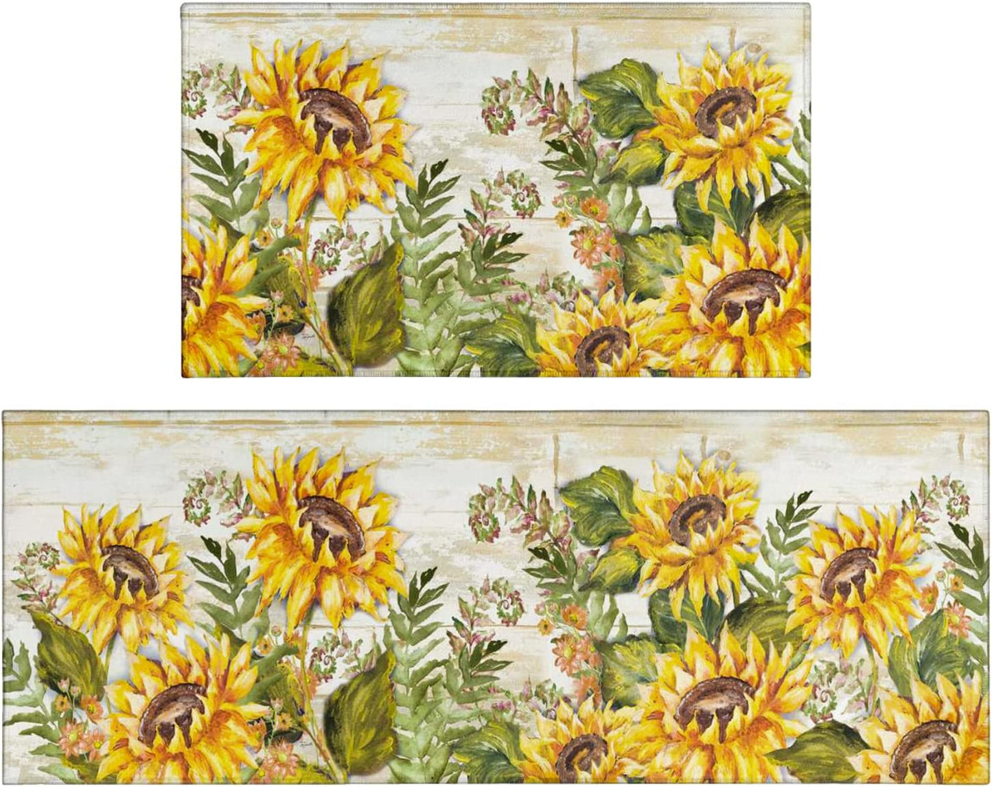 Vintage Mushroom Set of 2, Non Skid Washable Kitchen Mat - (17"x48"+17"x30")