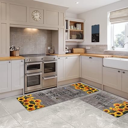 Modern Art Non Slip, Abstract Painting Cushioned Anti Fatigue, Waterproof Kitchen Mats, 18'' x 48'' + 18'' x 30''