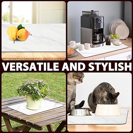Dish Drying Mat for Kitchen Counter, 24"x16" Super Absorbent Hide Stain Dish Drying Pad with Non-slip Rubber Backed, Quick Drying Mat for Coffee Machine Dish Rack(Whtie Marble)