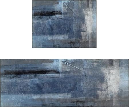 Sets of 2,Abstract Waterproof Art Kitchen Decoration Non-Slip Absorbent Mats, 17x30+17x48inch
