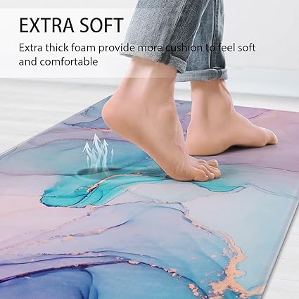Cushioned Anti Fatigue Set of 2 Abstract Marble Waterproof Non Slip Waterproof Non Slip Kitchen Floor Mat Comfort Memory Foam Standing Mat for Kitchen Floor, Blue