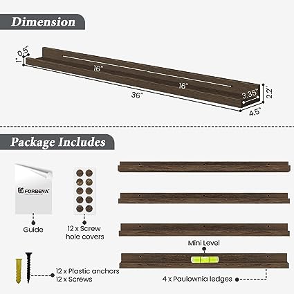 Black Floating Shelves 36 Inches Long, Picture Ledge Shelf Set of 4, Connect 2 Shelves as 72 Inch Wide