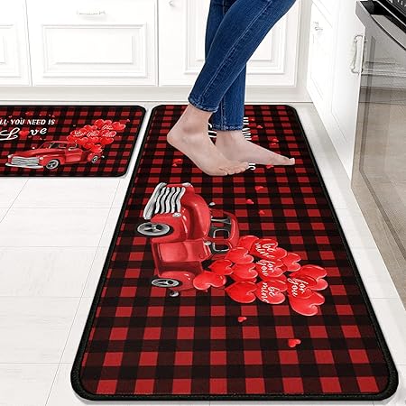 Sets of 2,Abstract Waterproof Art Kitchen Decoration Non-Slip Absorbent Mats, 17x30+17x48inch