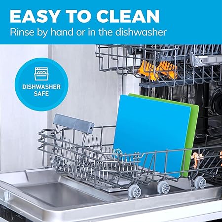 Extra Thick Pastel Flexible Plastic Cutting Board Mats with Food Icons & EZ-Grip Waffle Back, (Set of 6) Dishwasher Safe