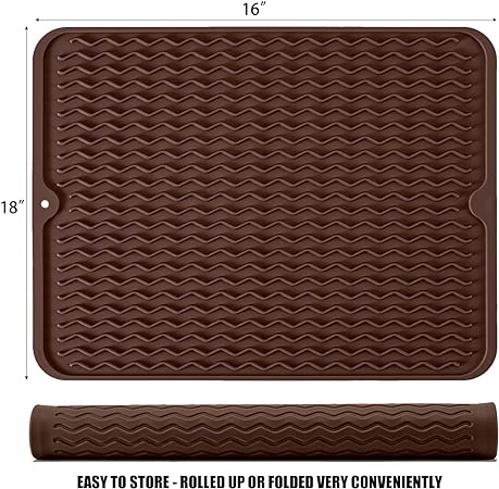 Silicone Non-Slip Easy Heat-resistant Dish Drainer Mat for Kitchen Counter, Sink, Refrigerator or Drawer liner (16" x 12", BLACK)
