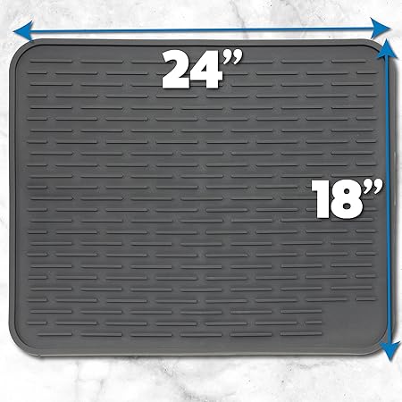 Extra Large, Waterproof Pet Feeding XXL Silicone Dish Drying Mat, (Beige) 24" x 18"