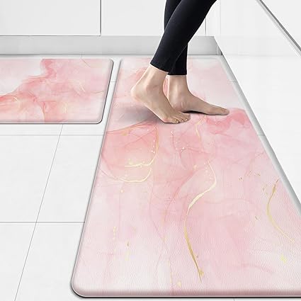 Cushioned Anti Fatigue Set of 2 Abstract Marble Waterproof Non Slip Waterproof Non Slip Kitchen Floor Mat Comfort Memory Foam Standing Mat for Kitchen Floor, Blue