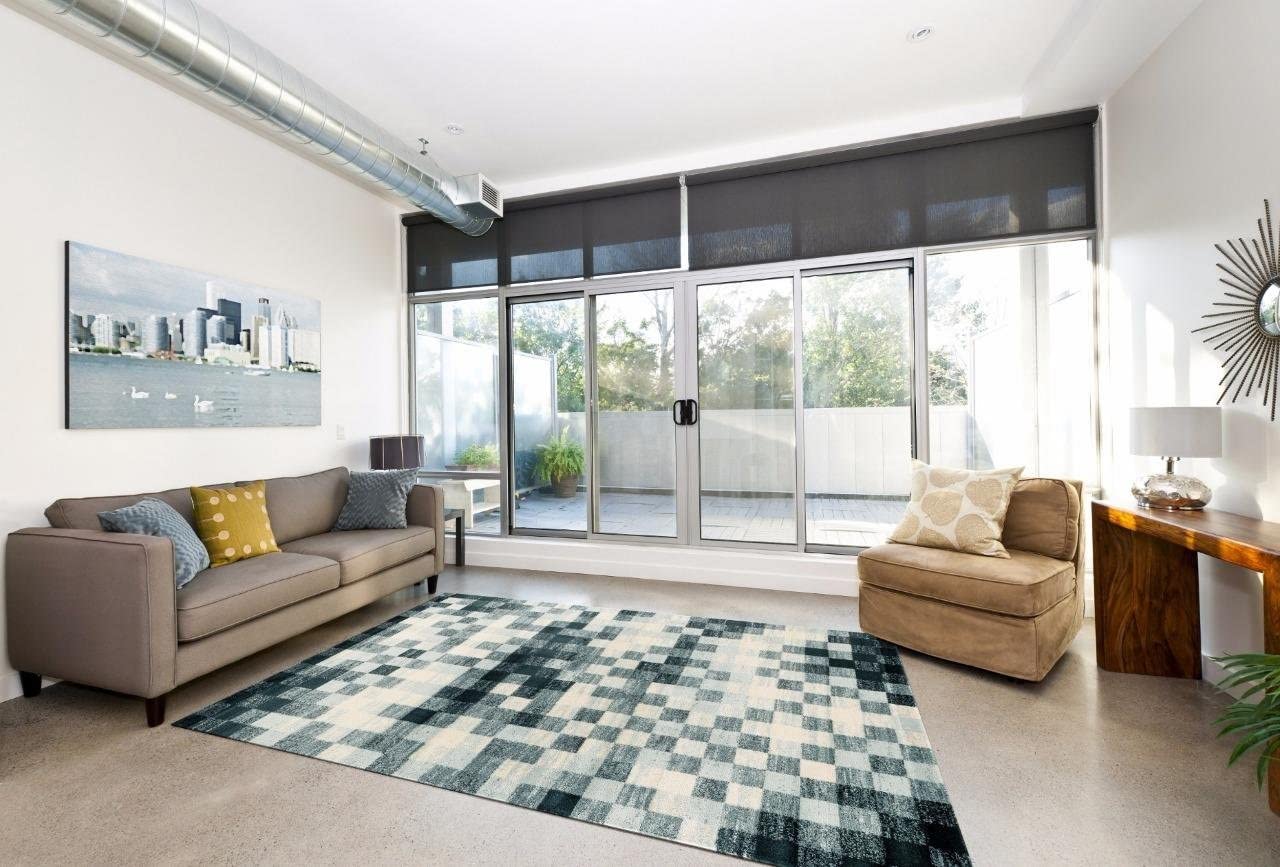 Light Blue Checkered Area Rug