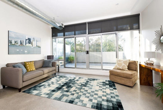 Light Blue Checkered Area Rug