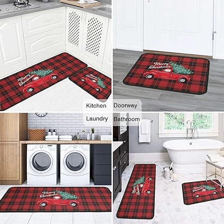 Non Skid Washable Black Santa Claus Christmas Rugs and Mats