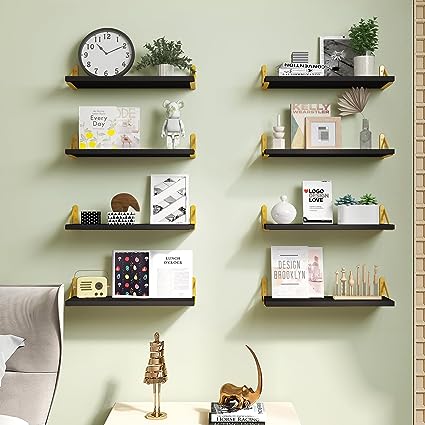 4.7in Rustic Wood Wall Floating Shelves Set of 8 (Dark Carbonized Black)