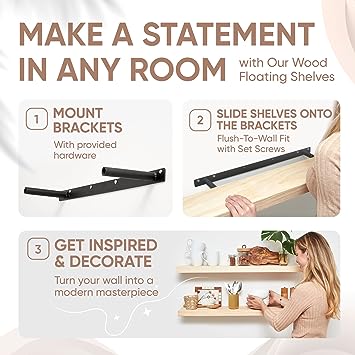24 x 6.5 x 1.75 inch - Set of 2 - Honey Oak Color Rustic Farmhouse Floating Shelves