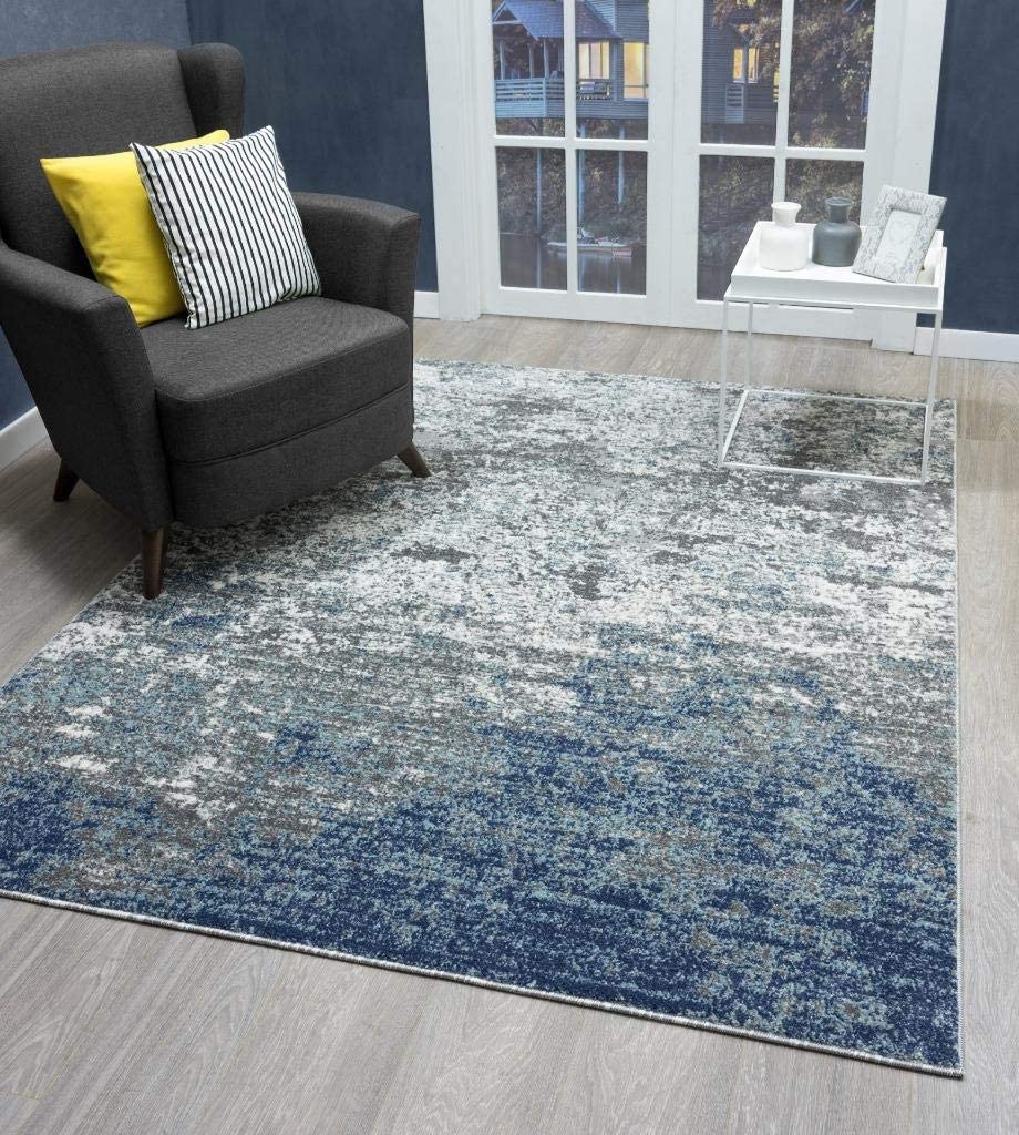 Euston Blue Abstract Modern Soft Area Rug