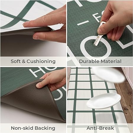 2 Piece Set Plaid Kitchen Mats for Floor Anti Fatigue Waterproof & Non-Skid Kitchen Rugs Cushioned Checkered