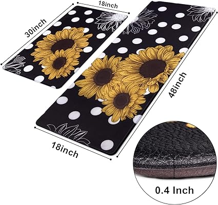 Modern Art Non Slip, Abstract Painting Cushioned Anti Fatigue, Waterproof Kitchen Mats, 18'' x 48'' + 18'' x 30''