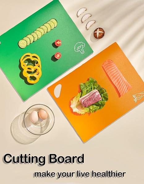 Cutting Boards for Kitchen Chopping Board - Plastic Cutting Mat Extra Thick Flexible Cutting Board Set of 4 Dishwasher Safe Nonslip Large Food Board for Countertop Color Mats with Handle